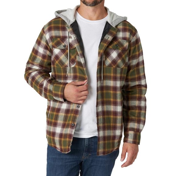 Wrangler Jackets & Coats Wranglers Mens Quilted Lined Flannel Shirt Jacket With Hood Poshmark